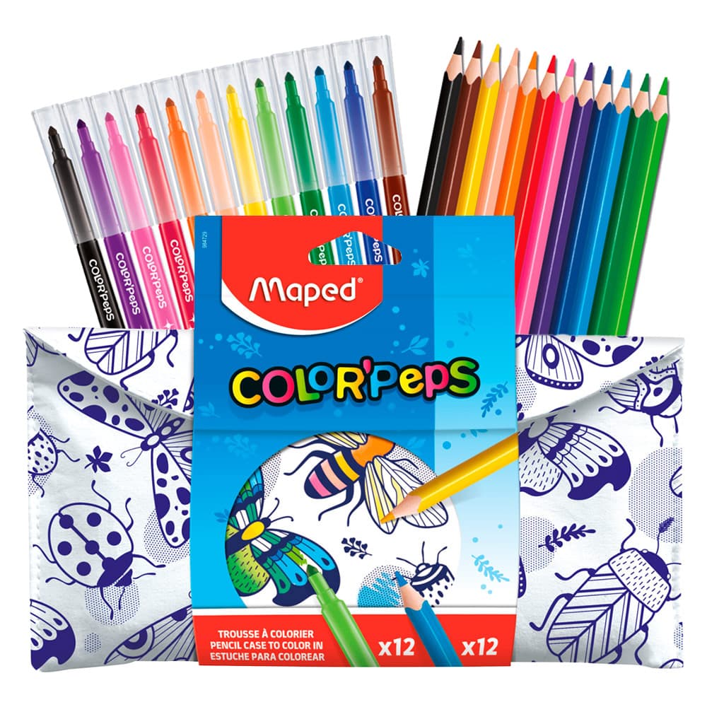 MAPED Kit De Coloriage Trousse + 12 Feutres + 12 Crayons De Couleurs 1 Taille Crayon Color Peps
