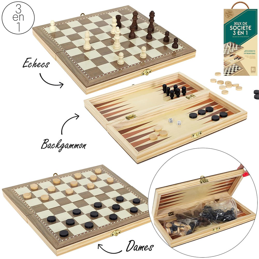 3 Jeux : Echecs, Dames et Backgammon 3 Jeux : Echecs, Dames et Backgammon