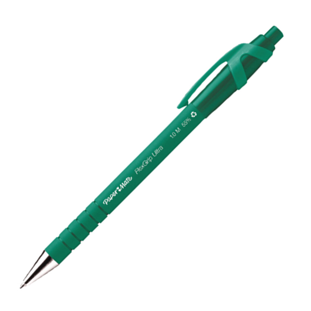 Paper Mate Flexgrip Ultra – Lot De 12 Stylos Bille Rétractables Pointe Moyenne 1.0 Mm, Encre Bleue Fluide, Poignée Caoutchoutée Confort, Idéal École Bureau