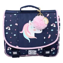Cartable-MILKY-KISS-Born-to-Be-Licorne-2-compartiments-38cm-et-Porte-cles-boule-pompon-fourrure-rose