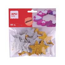 AGI18971-50-etoiles-mousse-adhesives-pailletees-apli-kids-or-et-argent