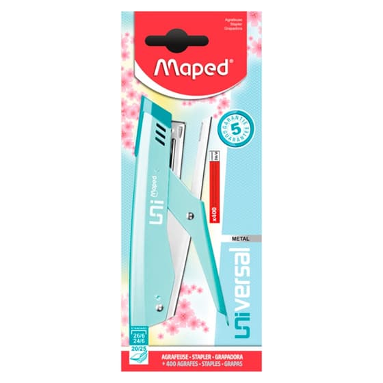 map440600-agrafeuse-maped-universal-metal-bleu-pastel-24-6-et-26-6-capacite-25-feuilles-400-agrafes