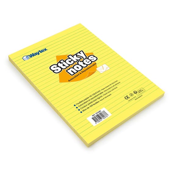 way931685-bloc-de-100-grandes-notes-repositionnables-a5-150x210mm-lignees-waytex-jaune-5