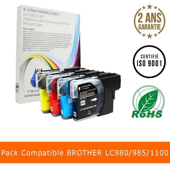Compatibles-BROTHER-LC980-985-1100-pack-de-4-cartouches-noire-et-couleurs