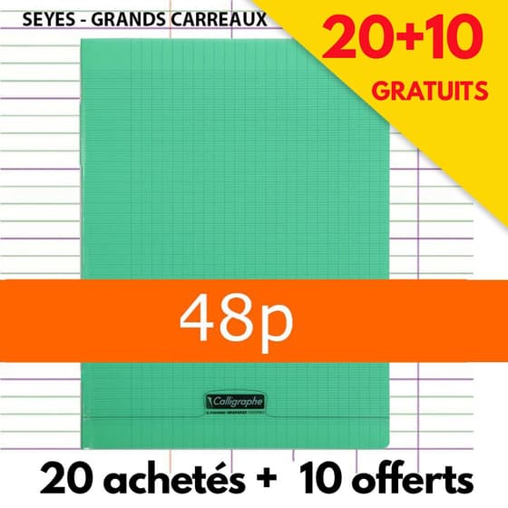 cahier-clairefontaine-vert-48p-seyes-20achetes-10-gratuits
