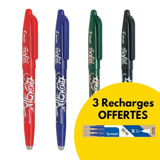 lot-de-4-stylos-roller-pilot-frixion-effacable-et-rechargeable-3-recharges-offertes