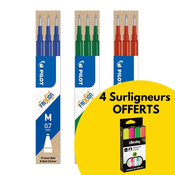lot-de-4-stylos-roller-pilot-frixion-effacable-et-rechargeable-pochette-surligneurs-offerte