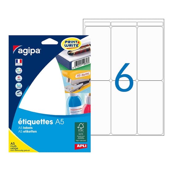 planche-a5-de-96-etiquettes-agipa-blanches-autocollantes-46-x-97-mm