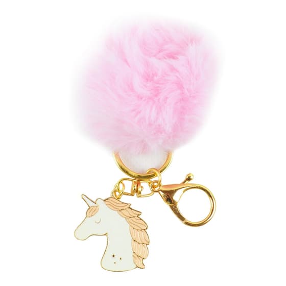 chaalipomlicoroseporte-cles-boule-pompon-fourrure-rose-licorne-3
