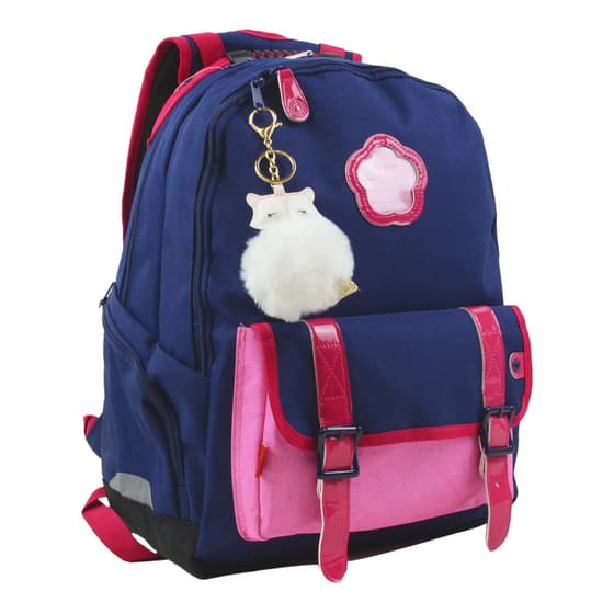sac-a-dos-kickers-girl-2-compartiments-bleu-marine-porte-cles-renard-pompon-blanc-1