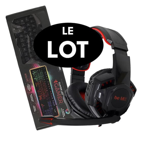 Pack gamer : clavier led + casque micro rouge