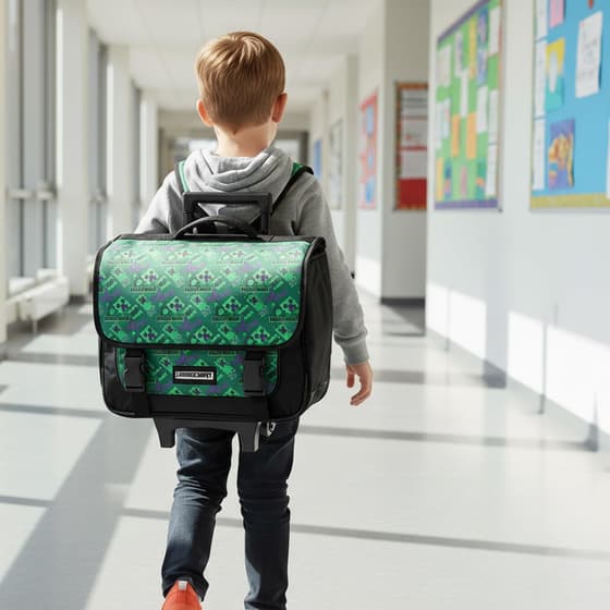 Cartable-à-roulettes-MINECRAFT-Creeper-38-cm-2-compartiments-vert