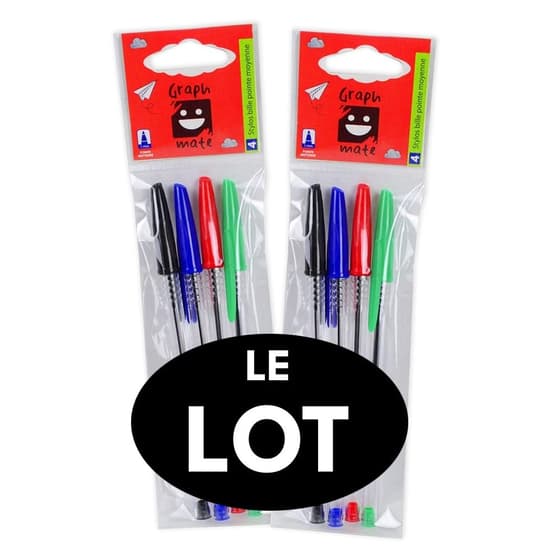 lot-de-2-pochette-4-stylos-bille-graphmate-couleurs-assorties-pointe-1mm