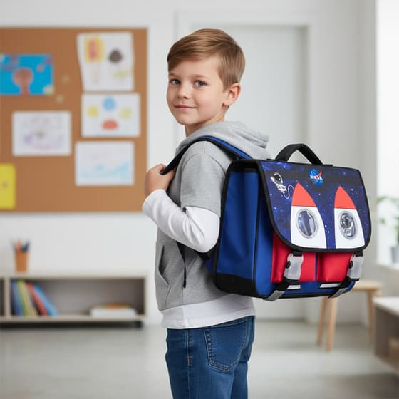 Cartable-NASA-Astronautes-38cm-2-compartiments-bleu-marine-24GNAS203CLA