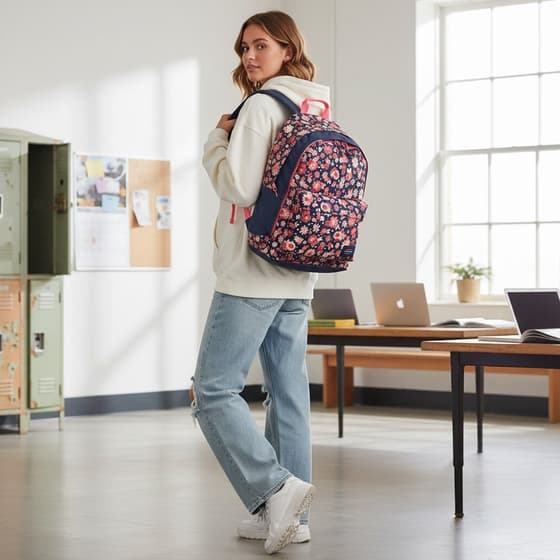 Sac-à-dos-RIP-CURL-Double-Dome-2-compartiments-Navy-Rose-+-Chouchou-assorti-RIP047WBA1689