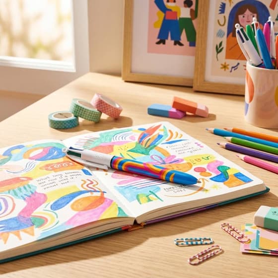 VA-Stylo bille BIC 4 couleurs Lines pointe moyenne retractable