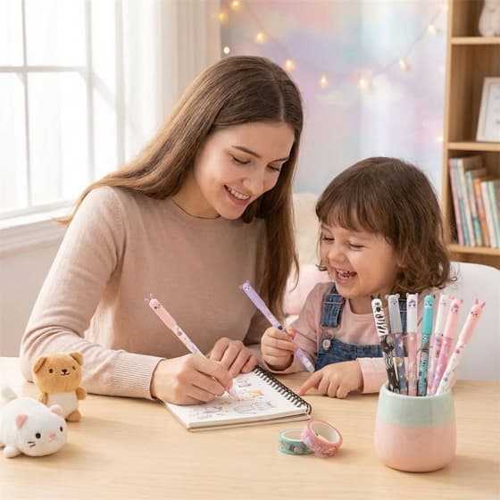 VA-Stylo effaçable Kawai MP petits animaux pointe moyenne 0,5mm rétractable encre bleue