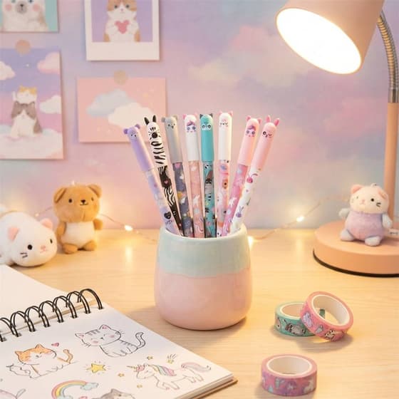 VA- Stylo effaçable Kawai MP petits animaux pointe moyenne 0,5mm rétractable encre bleue