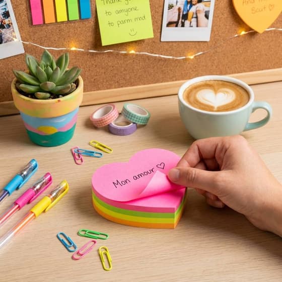 VA-Bloc notes repositionnables forme coeur 200 feuilles 4 couleurs