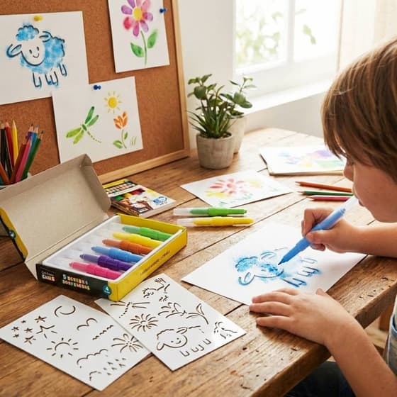 VA-Feutres souffleurs CREATEUR DE GENIE lot de 5 feutres et 2 pochoirs