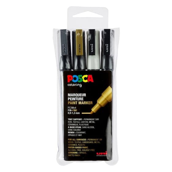 Set-4-Posca-Or-Argent-Blanc-Noir-PC3M-ASSPC3M4AASS09
