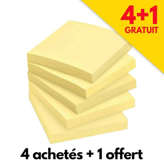 offre-speciale-4+1-gratuit-bloc-de-100-notes-repositionnables-feuilles-jaunes