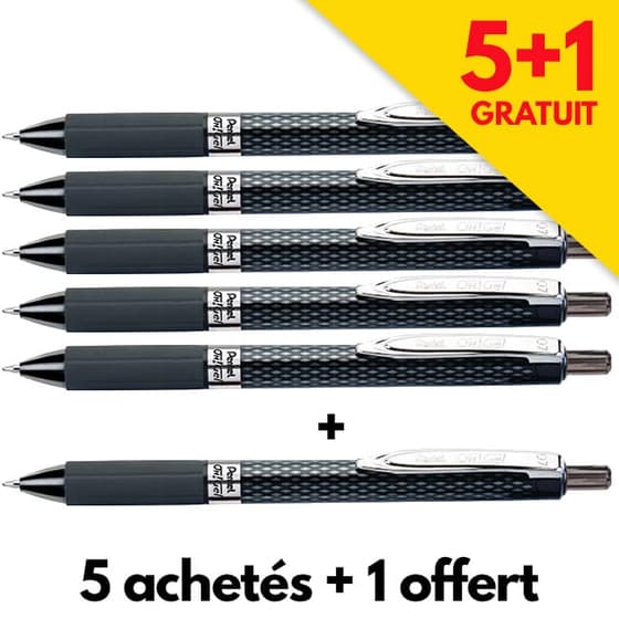 offre-speciale-5+1-gratuit-PENK497Astylo-roller-pentel-grip-gel-retractable-noir