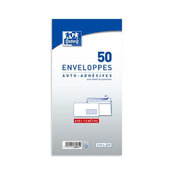 HAM100100144-50-enveloppes-blanches-fenetre-110x220mm-OXFORD-Autocollantes-80g