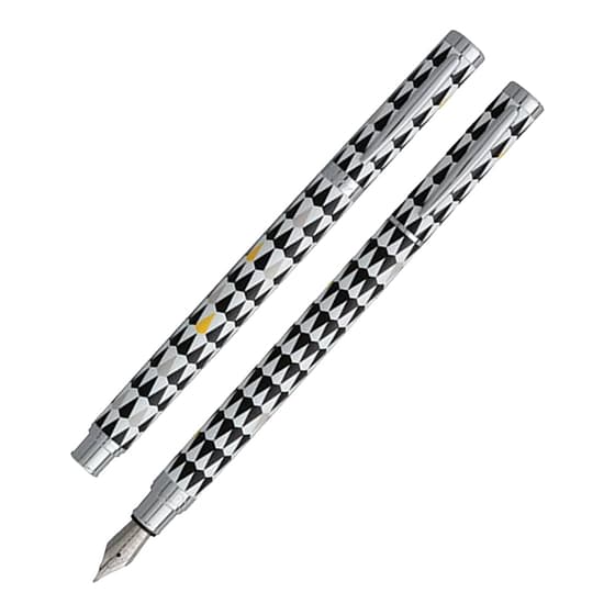 KR23196-Stylo-plume-PLUMINK-metal-Graphik-noir-et-blanc