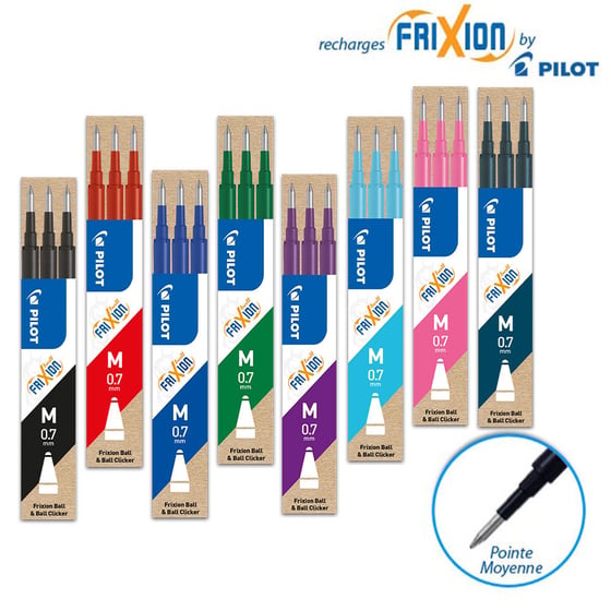 Pilot FriXion Lot De 3 Recharges Stylo Effaçable Encre Verte 0,7 Mm - Écriture Fluide Et Effaçable