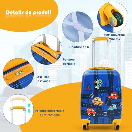 Lot De 4 Valises Miniatures Joustra En Tôle - Bleu/Jaune - Publicitaires Air France - Pour Autocar & Bus