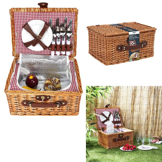 Vaisselle Pique-nique Céramique Panier Pique-Nique Deluxe Dutch Mountains Pour 4 Personnes - 24 Pièces Avec Couverture - Bleu Panier Pique-nique 4 Personnes