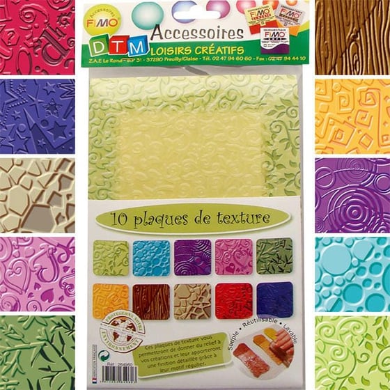 Lot De 10 Plaques De Texture Pour Pâte Polymère + 1 Index Adhésif Blumie – Motifs Croco, Bois, Fleurs, Dentelle, Etc.