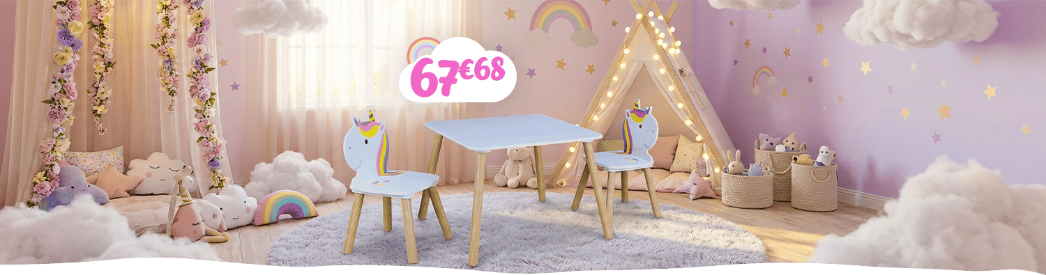 Table et 2 chaises enfant Licorne