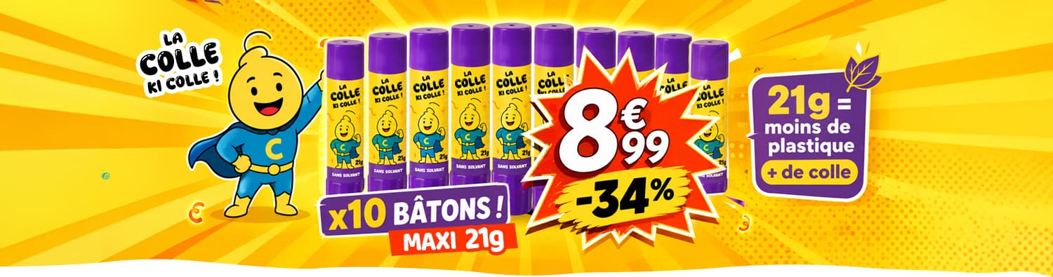 10 MAXI bâtons, zéro panne de colle