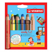 6 crayons de couleur STABILO Woody 3en1 + 1 taille-crayon  