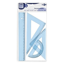 Set De Géométrie 4 Pièces - Règle 20 Cm, Rapporteur, équerres 45° Et 60° - Plastique Haute Qualité - Fournitures Scolaires