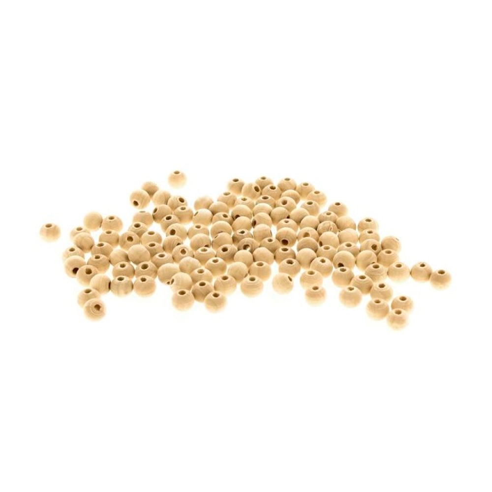 Perlin Lot de 200 perles en bois naturel 5 mm pour enfiler, rondes