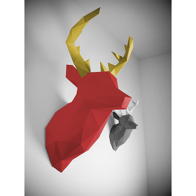 Tête de cerf XL PAPERTROPHY rouge et dorée à assembler Chez Rentreediscount Loisirs créatifs