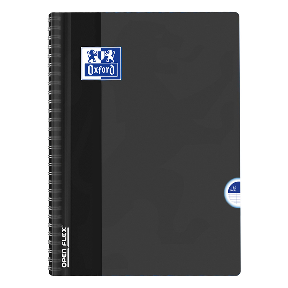 Cahier Openflex Spirale Polypro Noir OXFORD 24x32 180p Grands Carreaux 