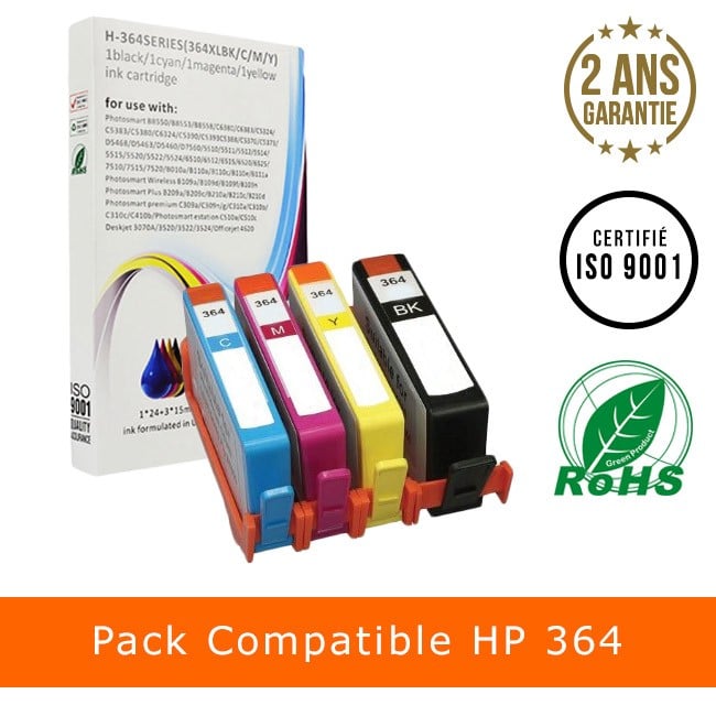 4 Cartouches D'encre Compatibles HP 364 XL - Pour OfficeJet B110 Et Autres - Avec Puce