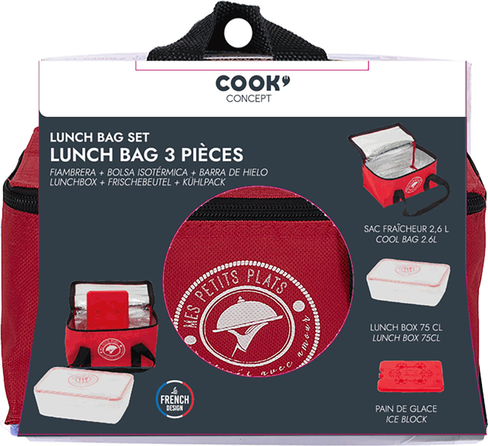 Ensemble Lunch Bag isotherme + Lunch Box + Pain de glace COOK CONCEPT gris Chez