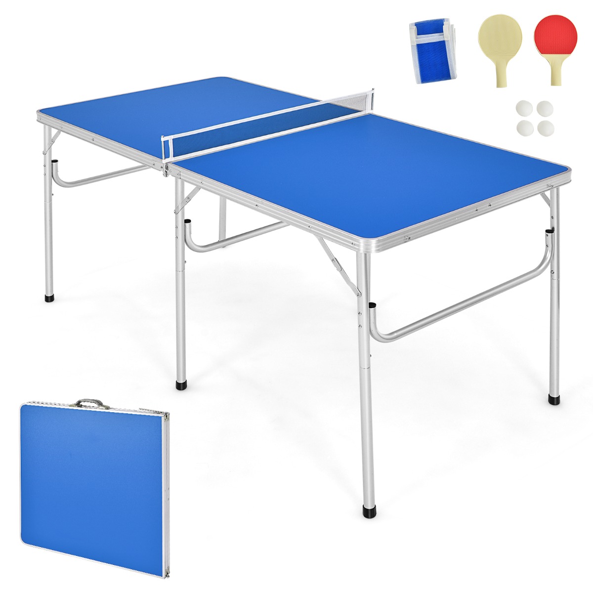 Table de pingpong pliante et portable en format mini avec 2 raquettes
