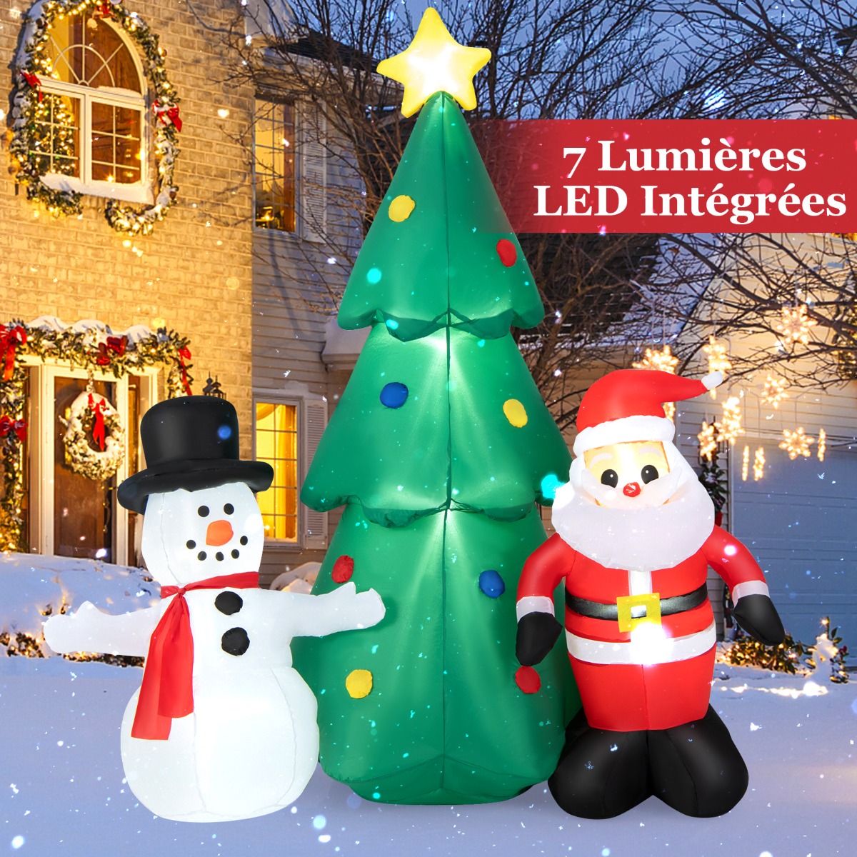Ensemble de Décorations de Noël Gonflables de 180 cm avec Éclairage LED Imperméable Chez