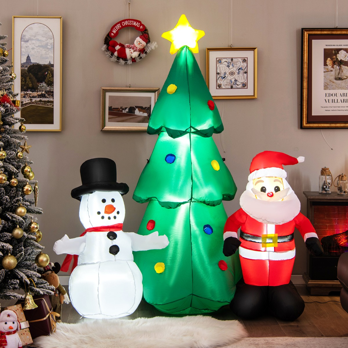Ensemble de Décorations de Noël Gonflables de 180 cm avec Éclairage LED Imperméable Chez