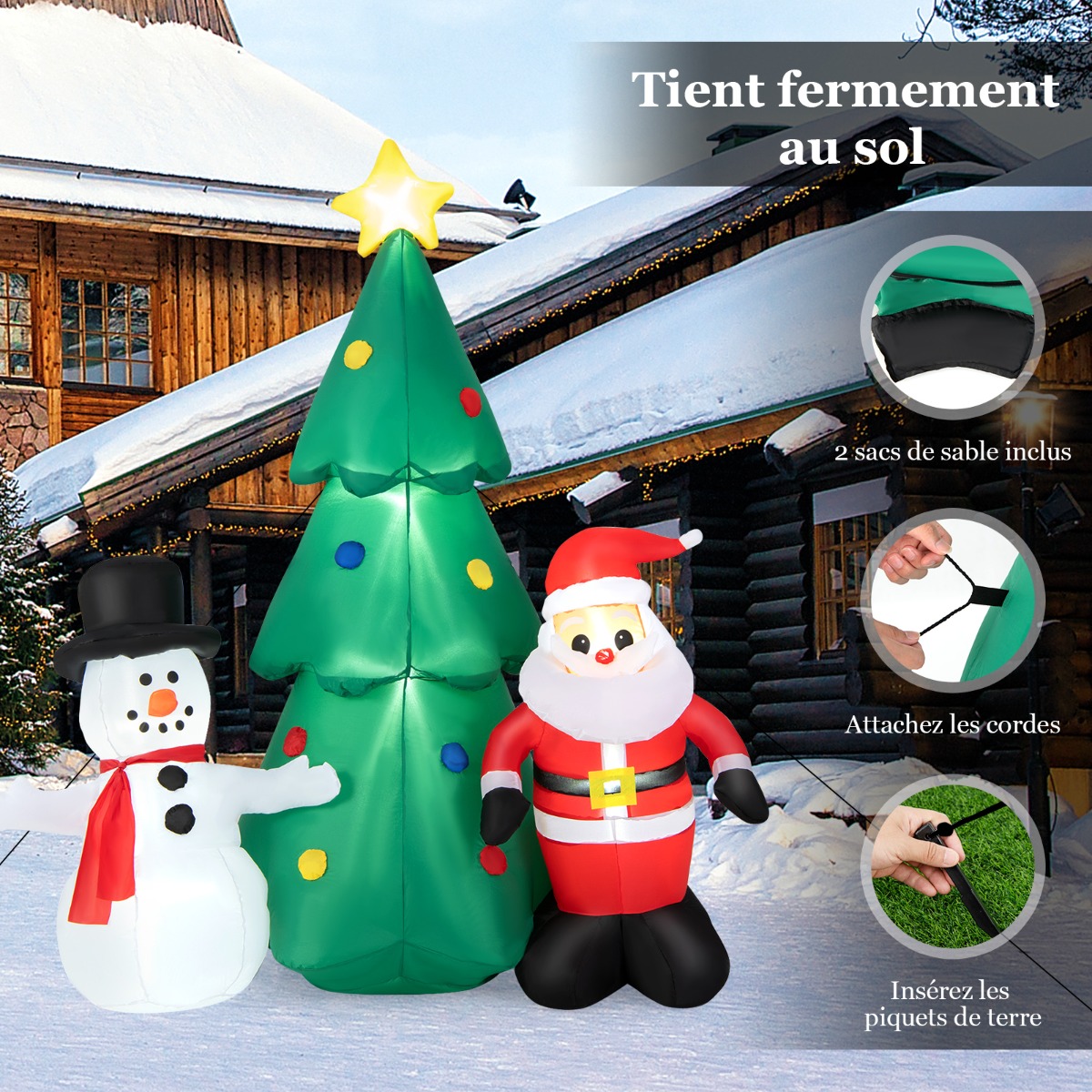 Ensemble de Décorations de Noël Gonflables de 180 cm avec Éclairage LED Imperméable Chez