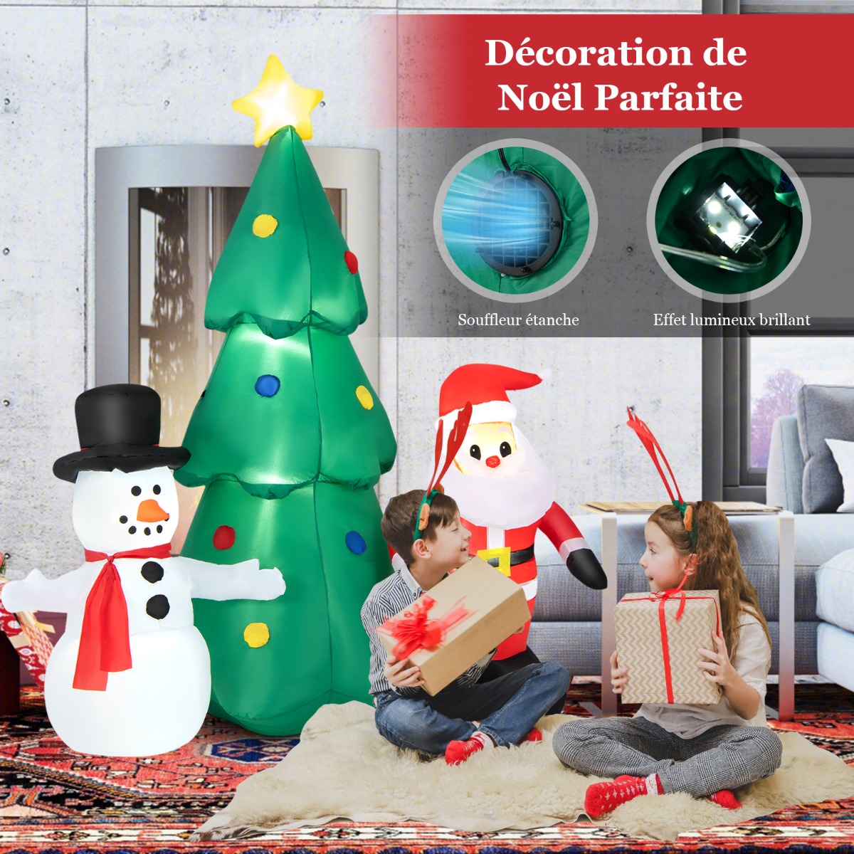 Ensemble de Décorations de Noël Gonflables de 180 cm avec Éclairage LED Imperméable Chez