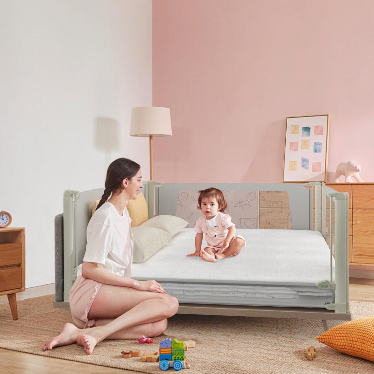 Barrière De Lit Portable Lionelo Lora - Pliable, Réglable Jusqu'à 180° - Pour Lits 45-105cm - Sécurité StandSafe - Gris
