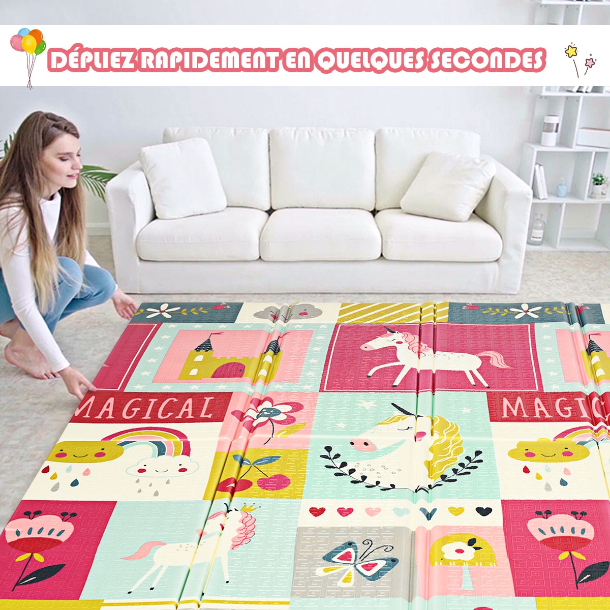 Tapis De Jeu Bébé Réversible 200x180 Cm - Mousse épaisse, Lavable, Sécurisé, Cadeau Naissance