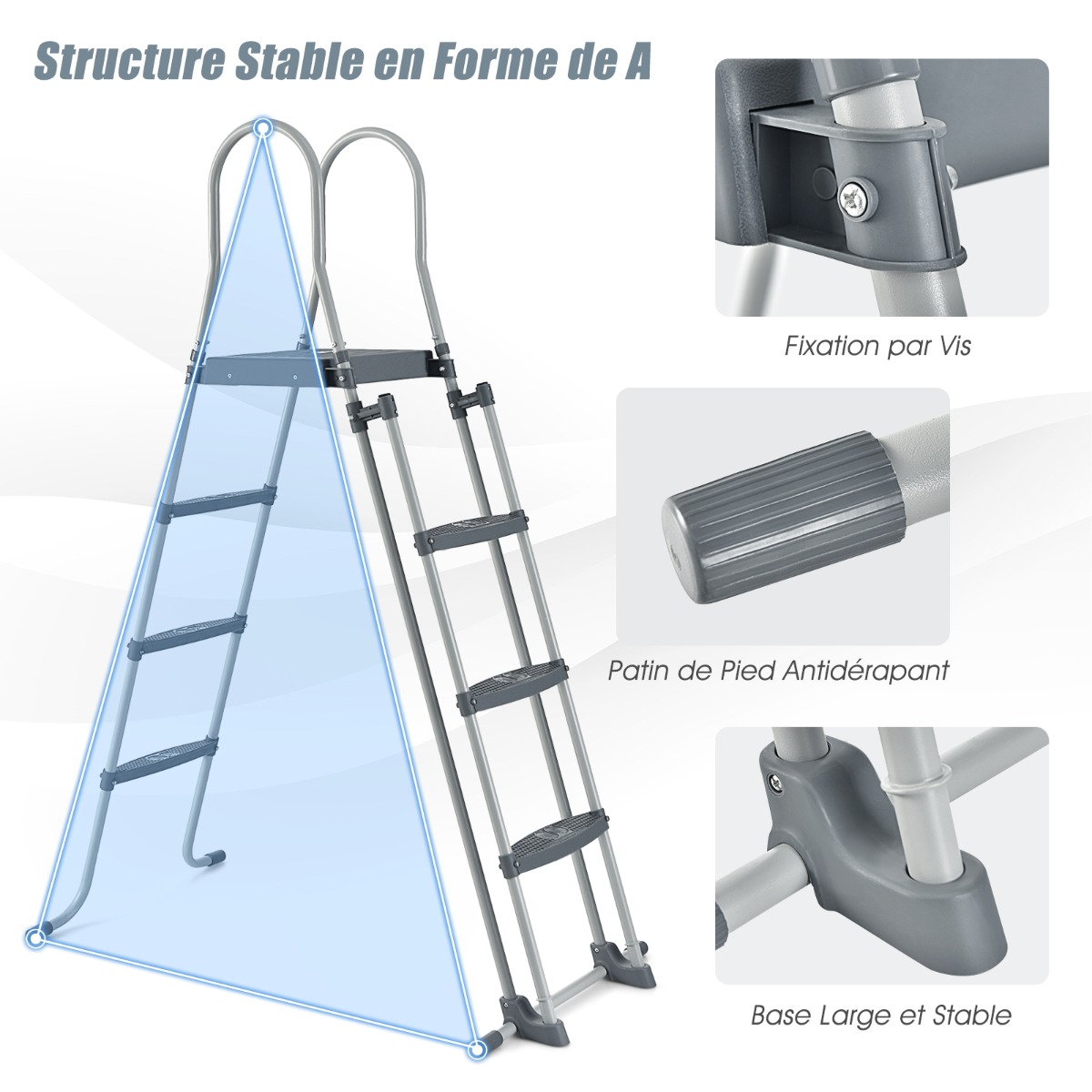 3 Marches D'Échelle De Piscine En Plastique Blanc - 50x12.5cm - Avec Vis - Pour Piscines Enterrées/Hors-sol